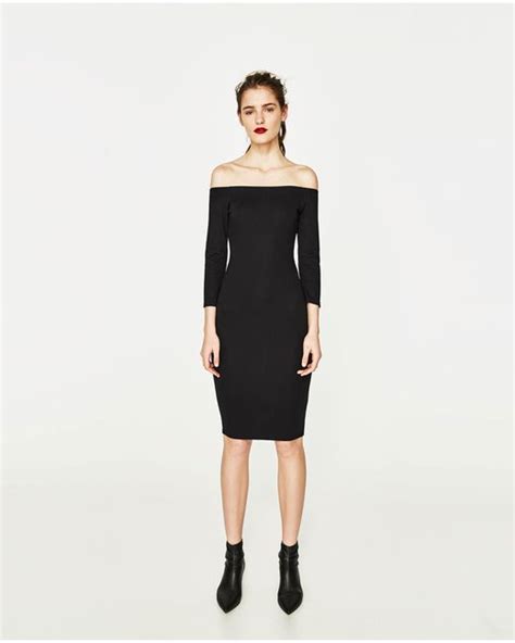 zara off the shoulder black dress|off the shoulder bustier dress.